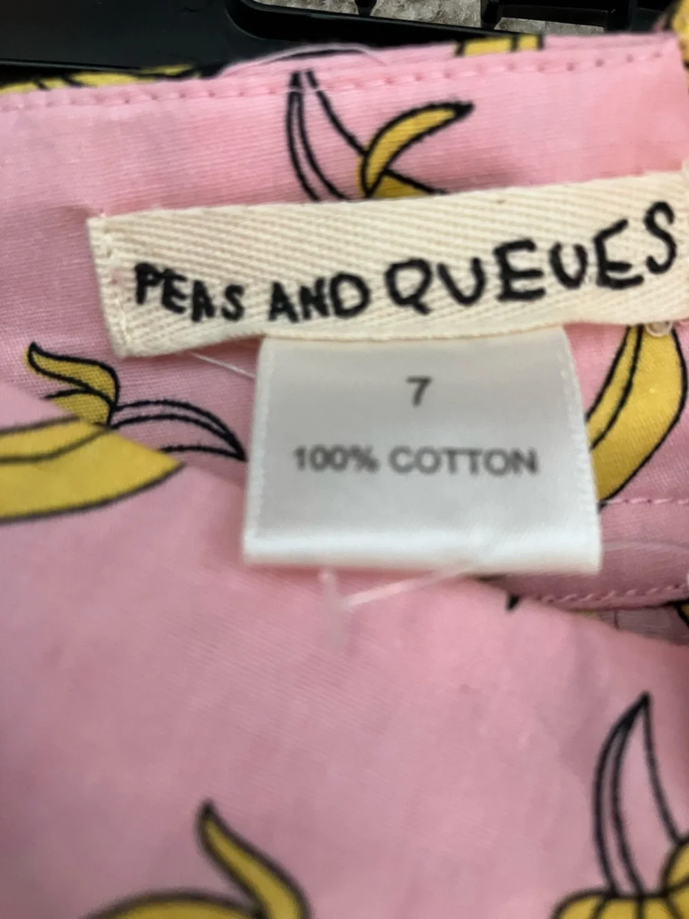 Peas and Queues Banana Print Dress with Pom Pom Trim - Size 7